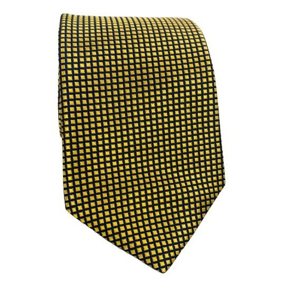 Cremieux Collection Gold Blue Geometric Silk Tie Handmade in USA 59"x3.25" - Picture 2 of 16